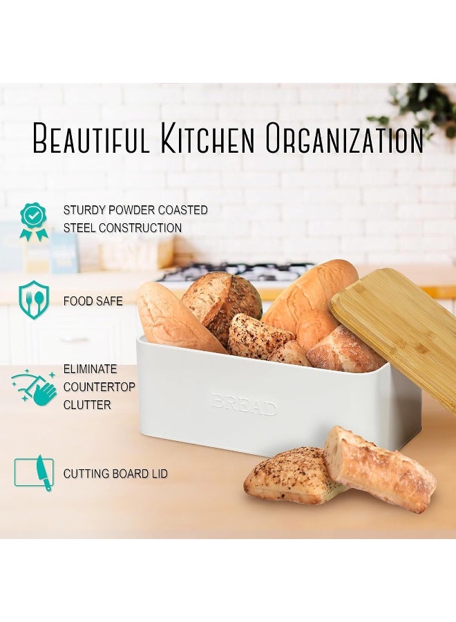 OUTSHINE White Bread Box for Kitchen Countertop, Bread Box with Cutting Board Lid, White Bread Box, Small Bread Box, Bread Bin, Bread Holder for Kitchen Counter - Image 2